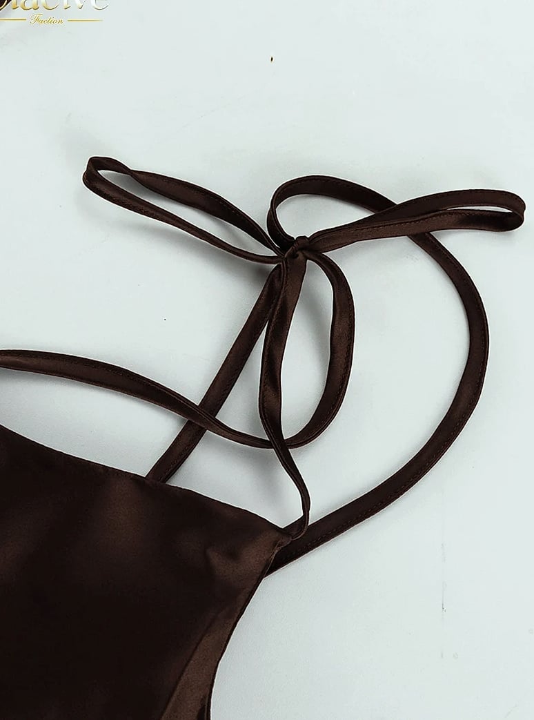 Clacive Brown Satin Floor Length Backless Dress — parts overview