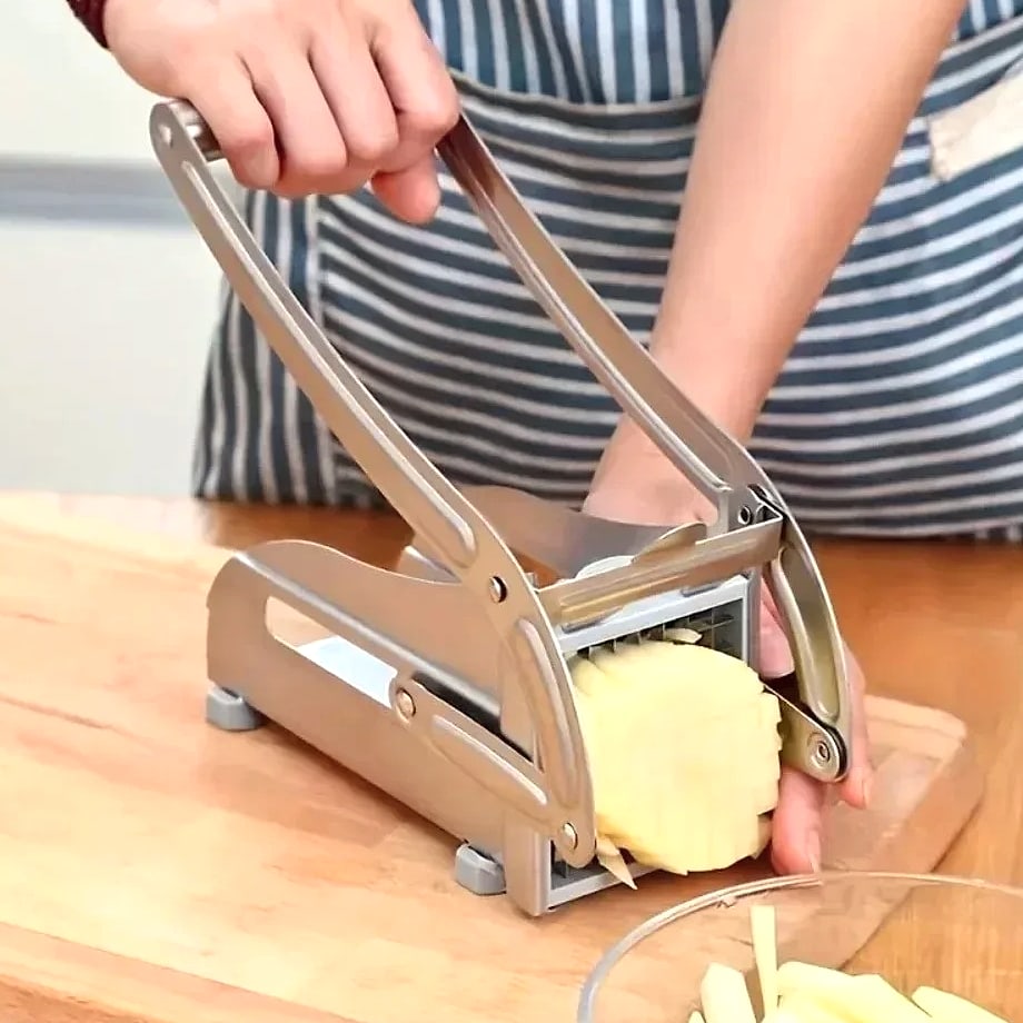 Stainless Steel Manual Vegetable Slicer with Square Blade — side view