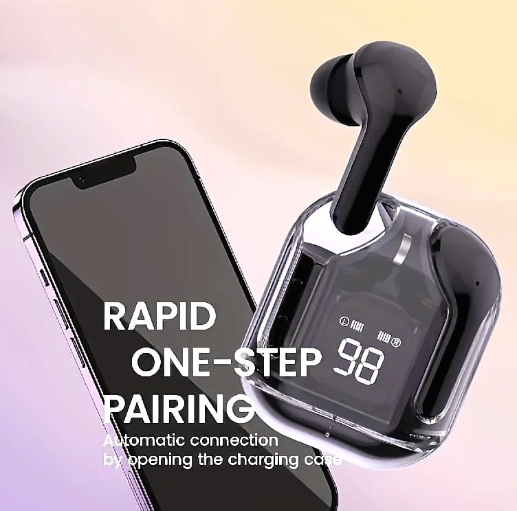 AHTOSKA Transparent Wireless Earbuds with LED Display — feature highlights