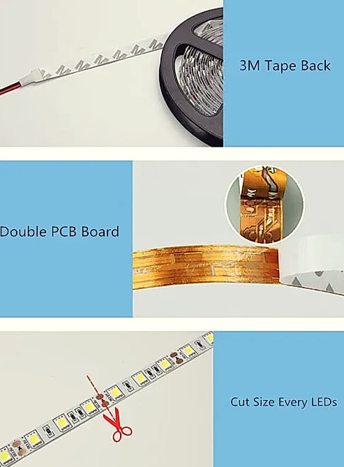 WIXOLighting 5M USB LED Strip Light 5V 3528 SMD — size comparison