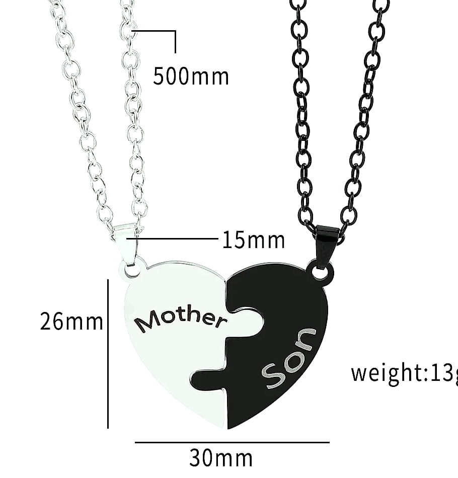 Heart Puzzle Necklace for Mom, Stainless Steel Family — assembled view