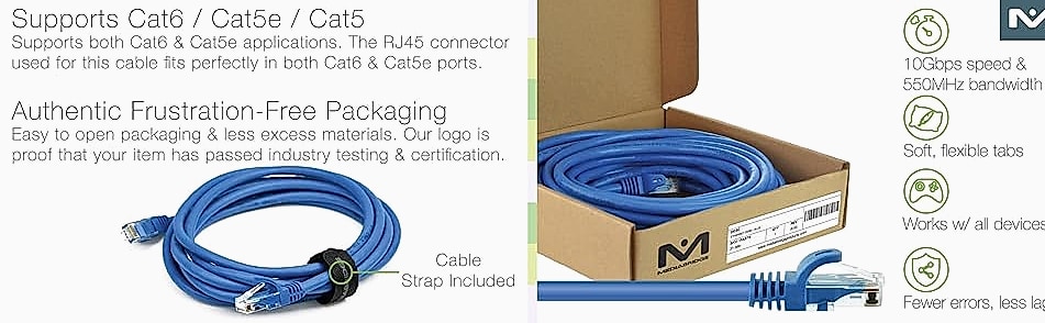 Mediabridge CAT6 Ethernet Patch Cable 10ft RJ45 Gold Plated — scale reference
