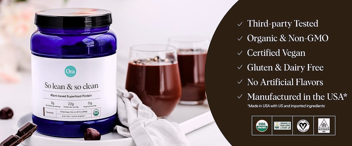 Ora Organic Vegan Protein Powder, 23g Plant Protein, — close-up details