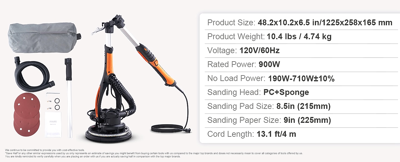 SucceBuy 900W Drywall Sander with Variable Speed Motor — assembled view