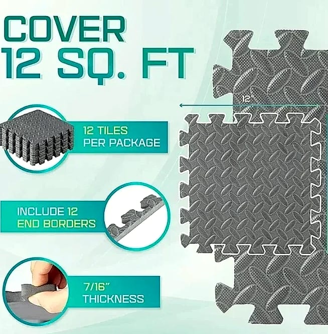 Foam Fitness Mat Tiles 8/16 Piece Non-Slip Floor Protection — close-up details