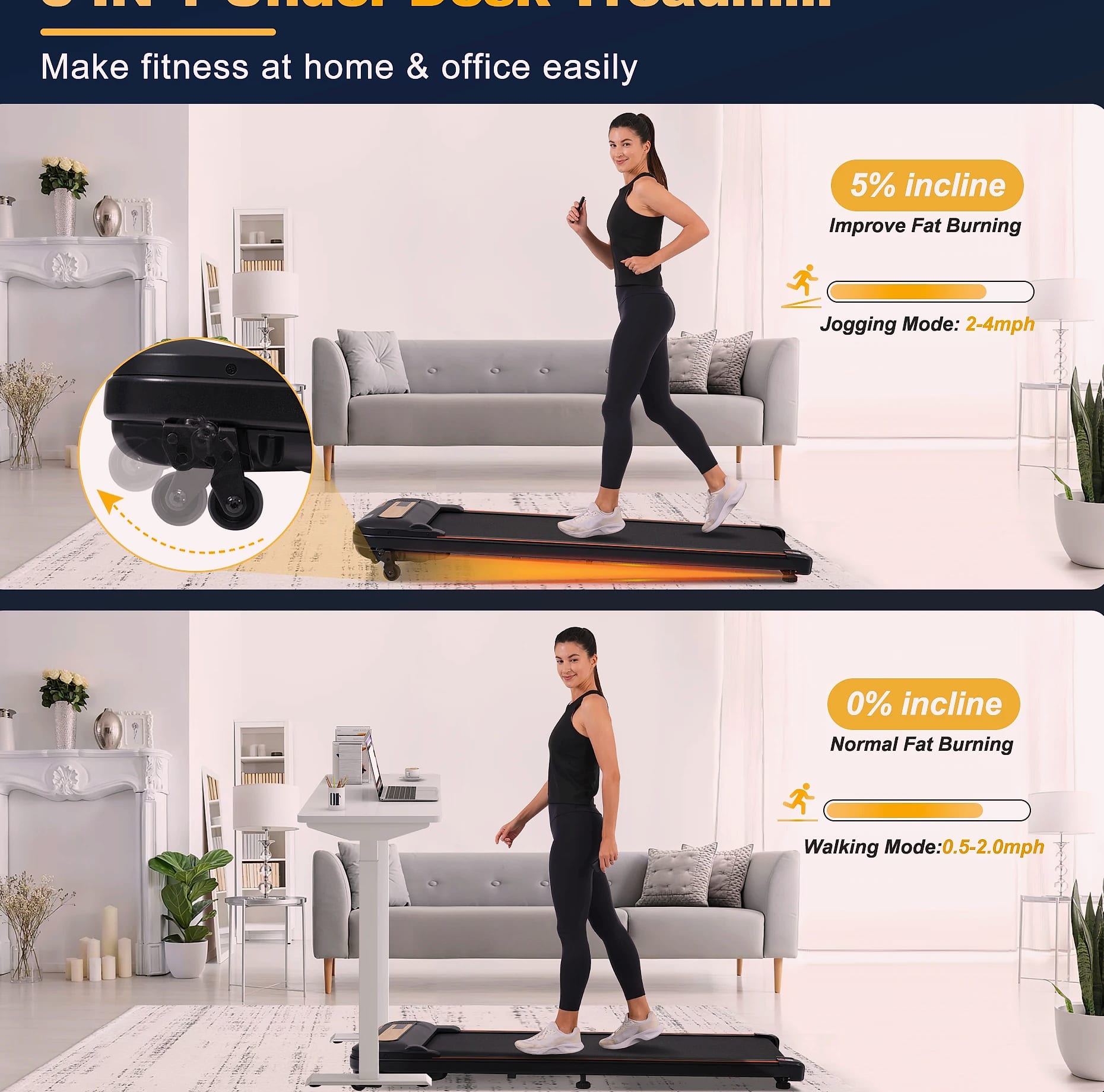 WalkingPad Treadmill with Incline, 2.5HP Motor, 300lb — feature highlights