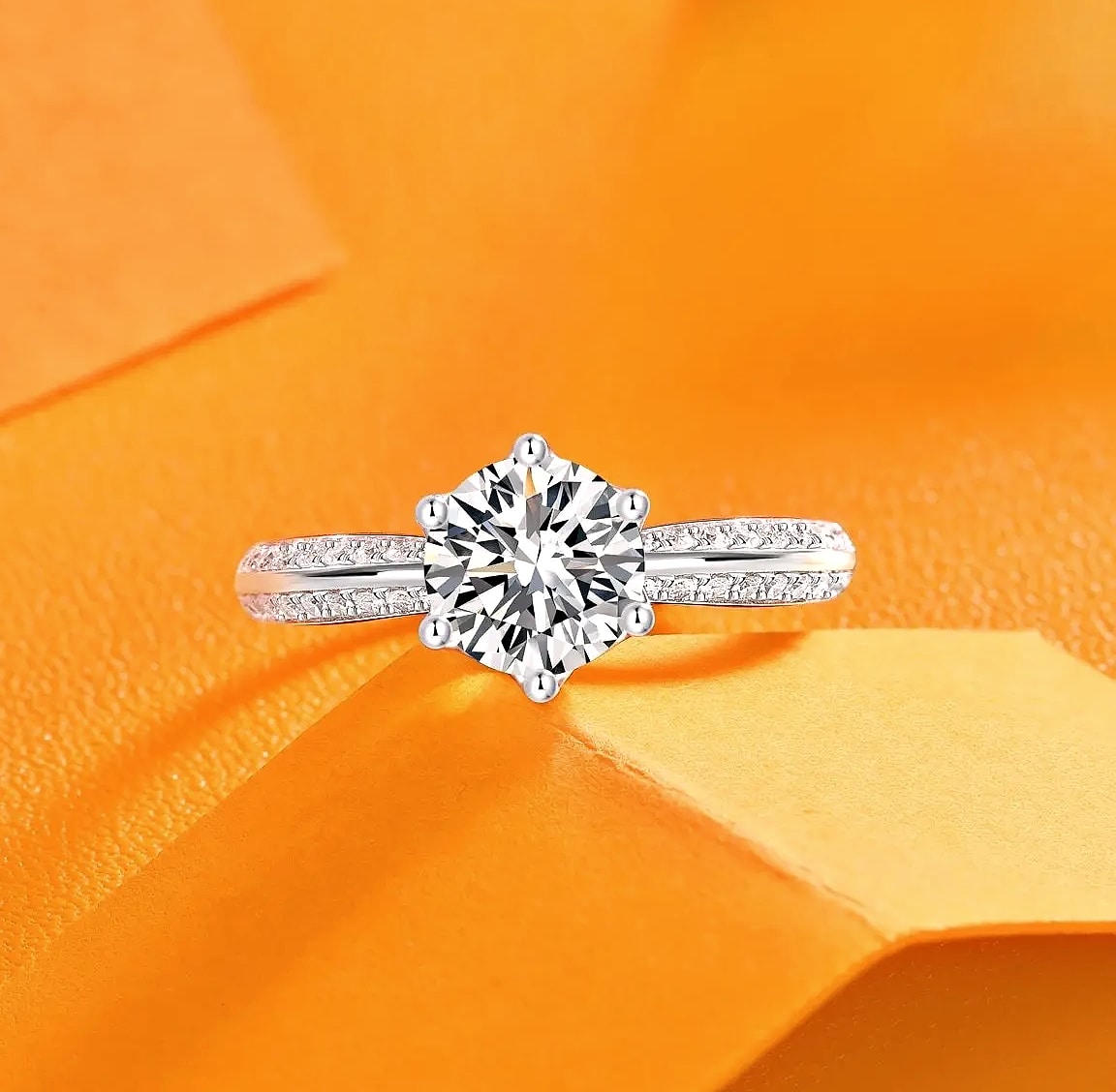 Moissanite Solitaire Ring 925 Sterling Silver 18K Gold — assembled view