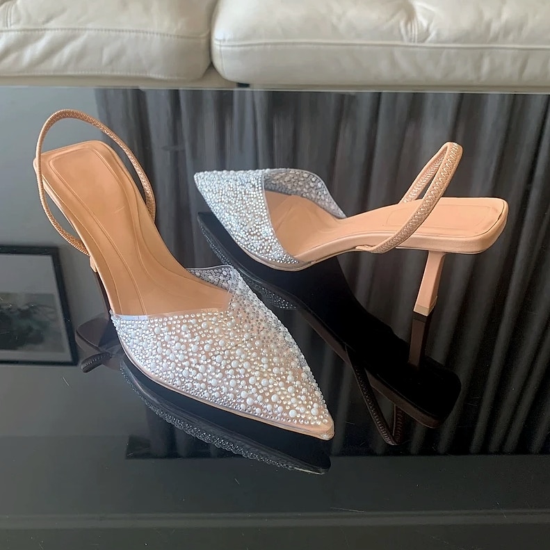 Nuolaian Pearl Slingback Pumps Women's Pointed Toe Heels — feature highlights
