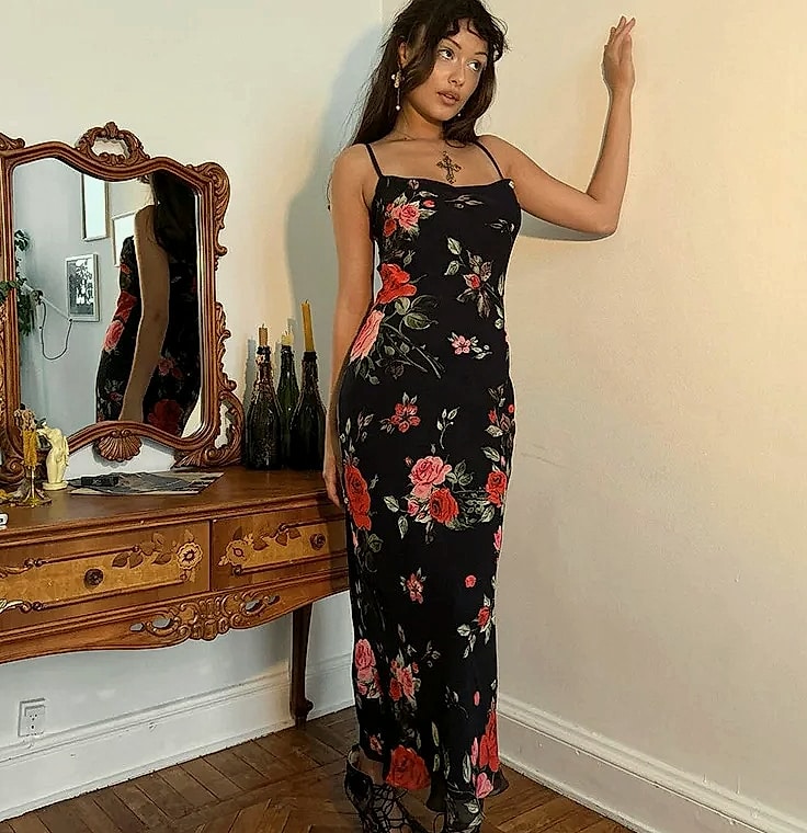 MsChuh Floral Spaghetti Strap Bodycon Maxi Dress — assembled view