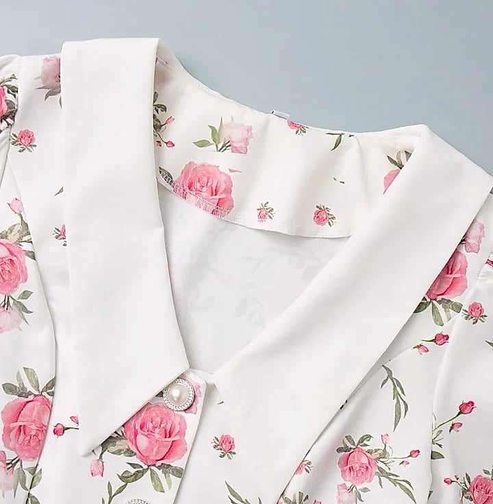 btuce Floral Printed A-line Dress with Puff Sleeves — interior detail