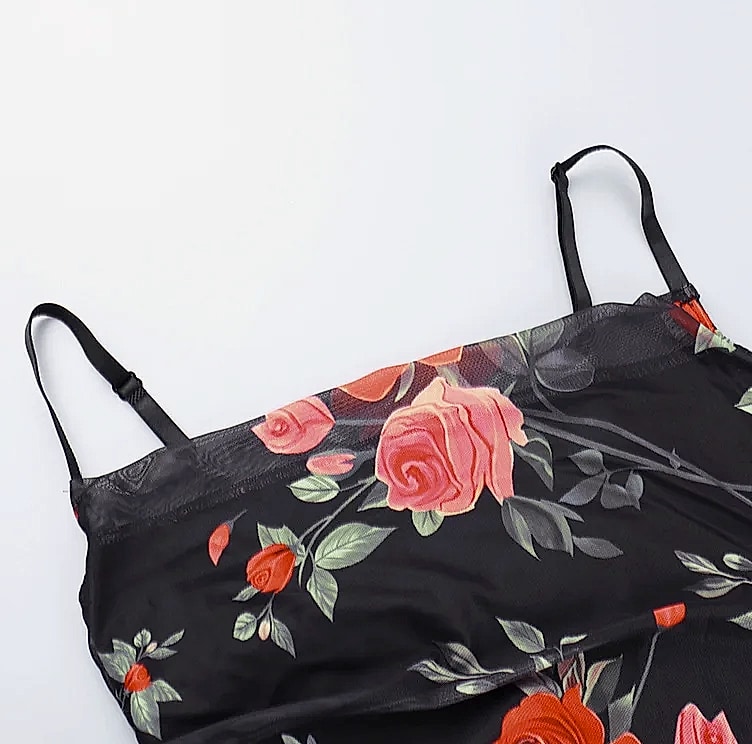 MsChuh Floral Spaghetti Strap Bodycon Maxi Dress — close-up details