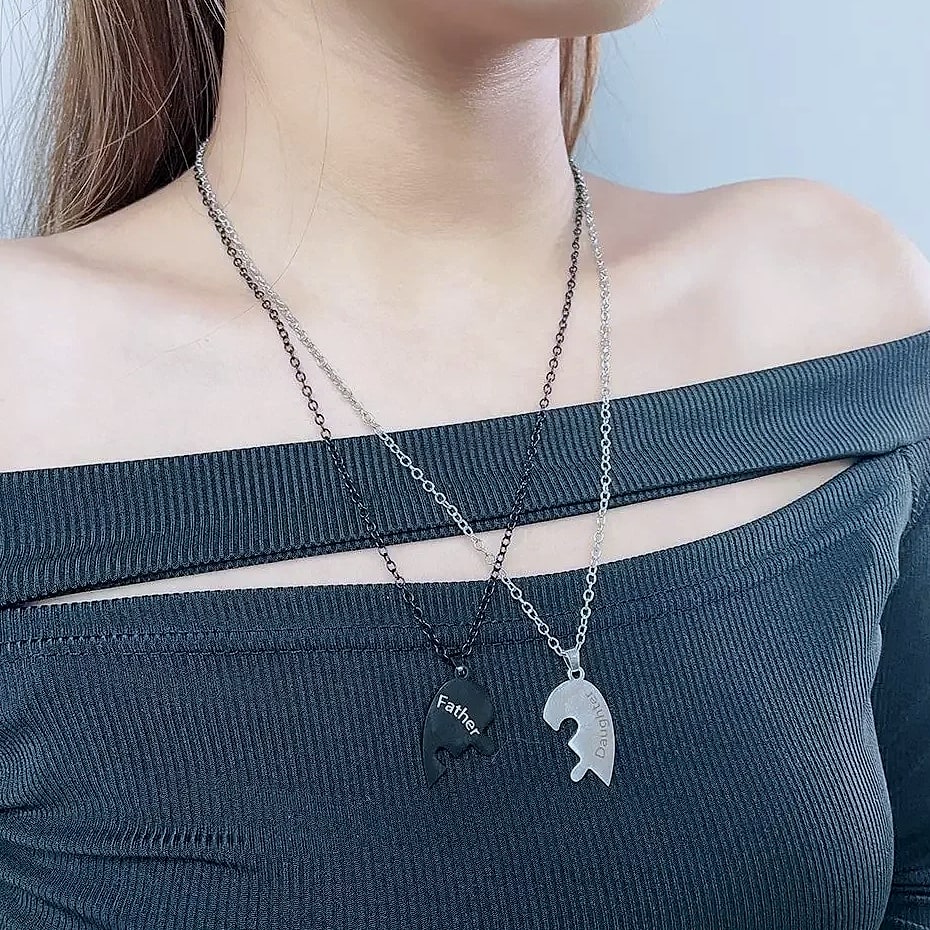Heart Puzzle Necklace for Mom, Stainless Steel Family — scale reference