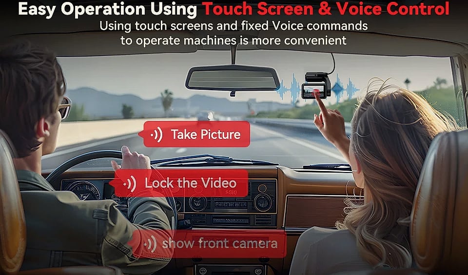 Redtiger A4 4K Dash Cam with GPS, WiFi, and Rear Camera — close-up details