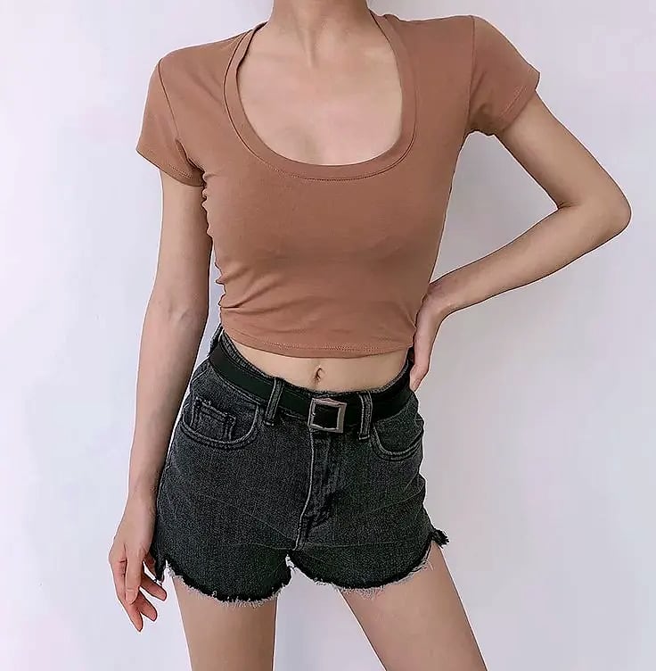 Dozw U-Neck Crop Top High Waist Women's Casual T-Shirt — build progress