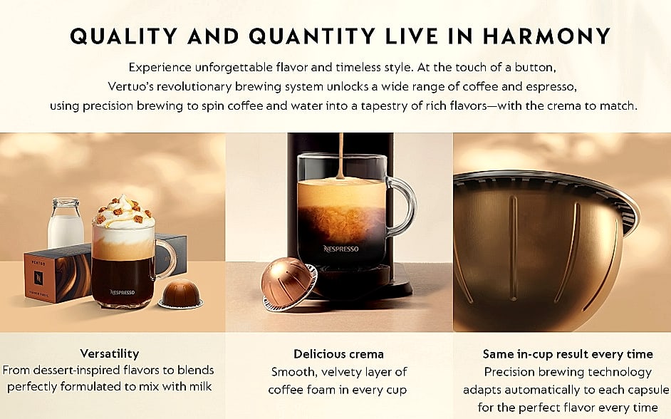Nespresso Vertuo Coffee and Espresso Maker with Aeroccino — close-up details