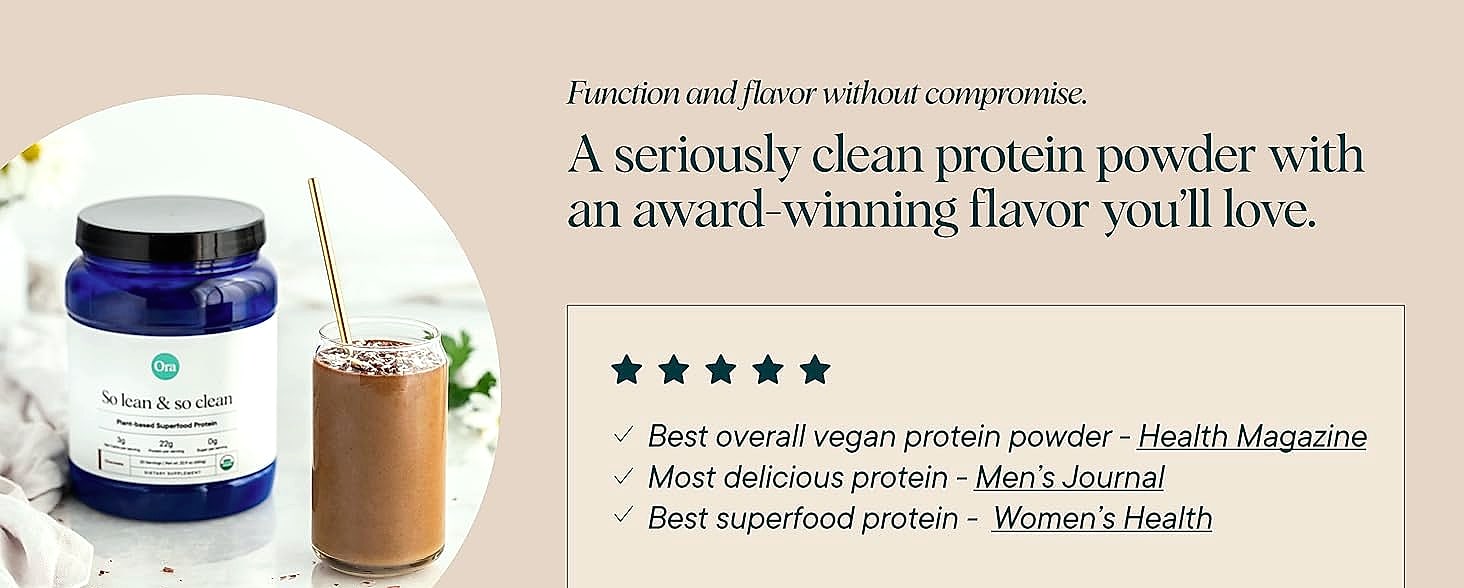 Ora Organic Vegan Protein Powder, 23g Plant Protein, — assembled view