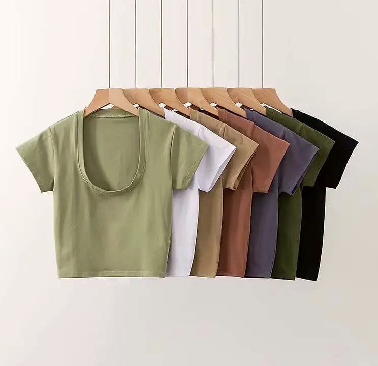 Dozw U-Neck Crop Top High Waist Women's Casual T-Shirt — feature highlights