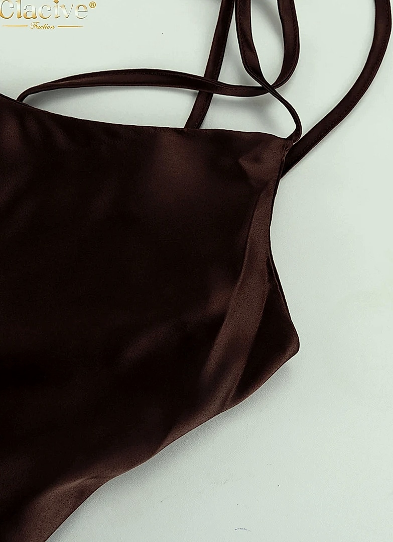 Clacive Brown Satin Floor Length Backless Dress — build progress
