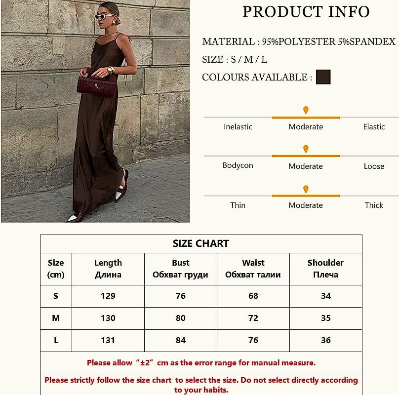 Clacive Brown Satin Floor Length Backless Dress — close-up details