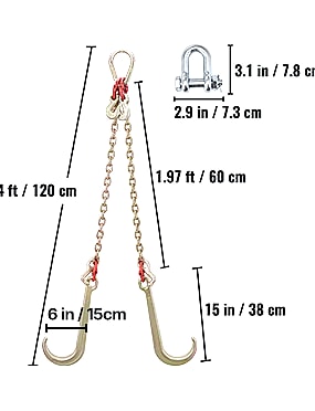 SucceBuy G80 V Bridle Chain 5/16" x 2' Towing Chain with — size comparison