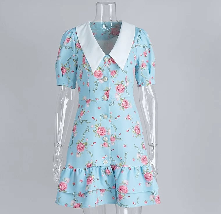 btuce Floral Printed A-line Dress with Puff Sleeves — parts overview