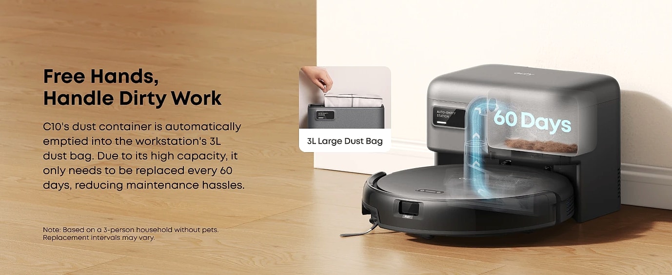 eufy C10 Robot Vacuum with Self-Emptying Station — parts overview