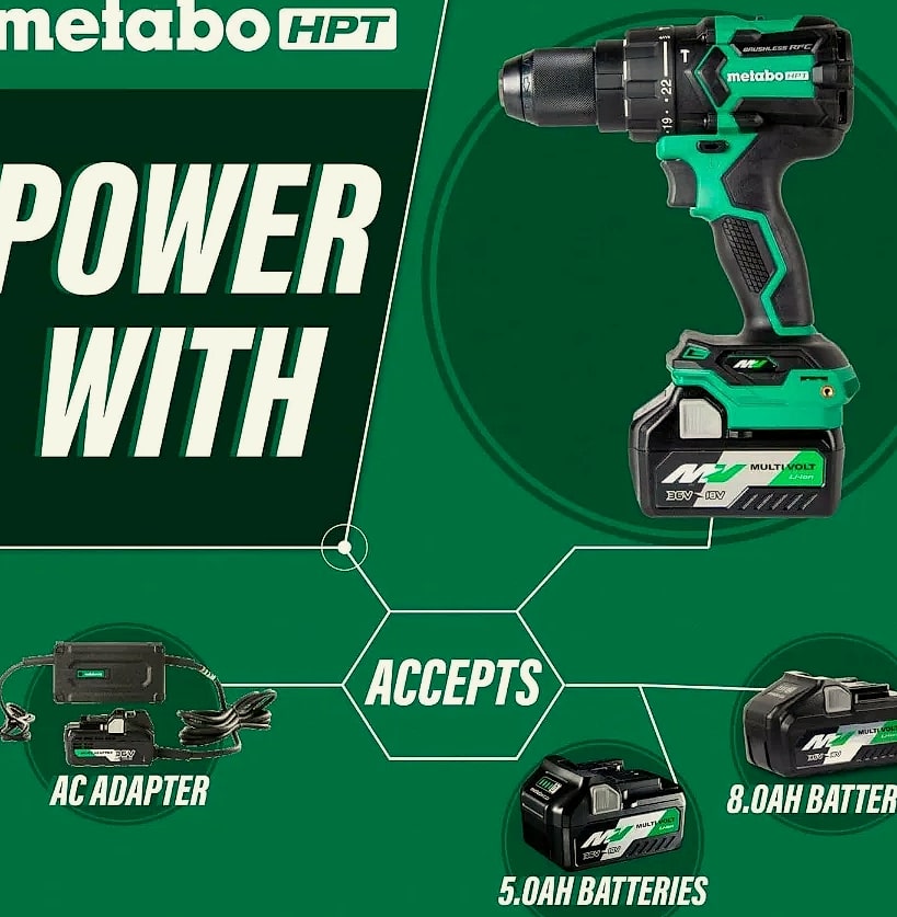 Kankeirr Metabo HPT 36V Brushless Hammer Drill Kit — close-up details