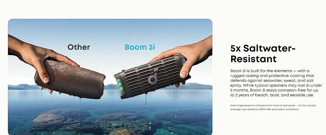 Soundcore Boom 3i Waterproof Bluetooth Speaker, IP68 — close-up details