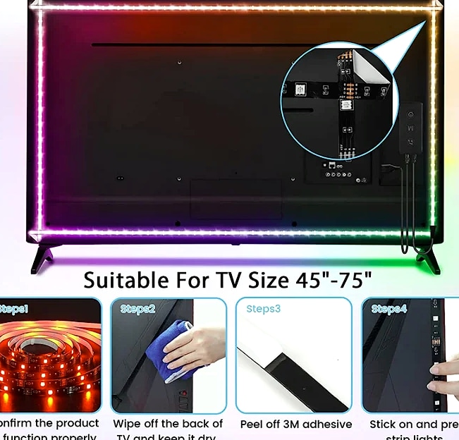 WIXOLighting 5M USB LED Strip Light 5V 3528 SMD — side view