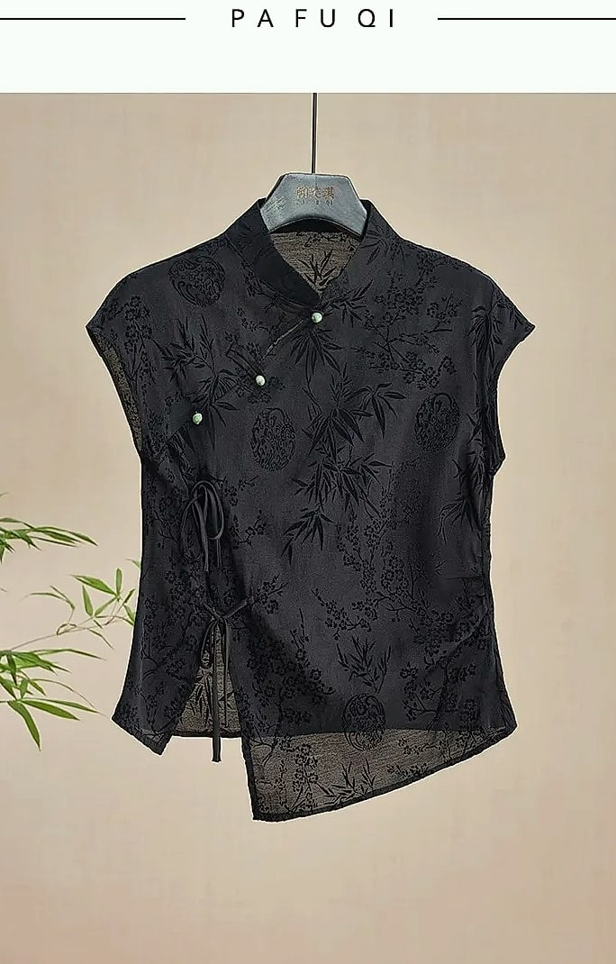 Retro Cheongsam Short Sleeve Top Black Jacquard Women's — feature highlights