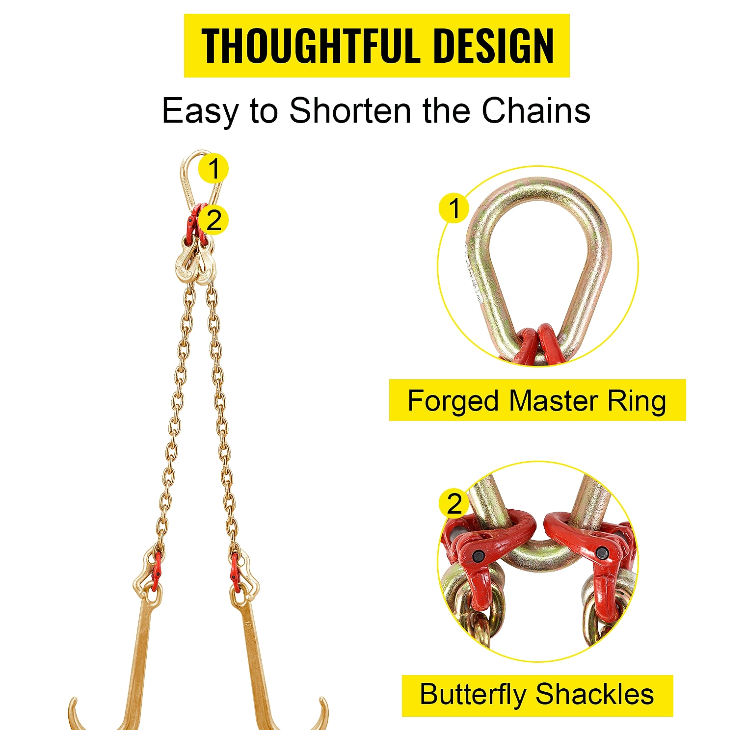 SucceBuy G80 V Bridle Chain 5/16" x 2' Towing Chain with — feature highlights