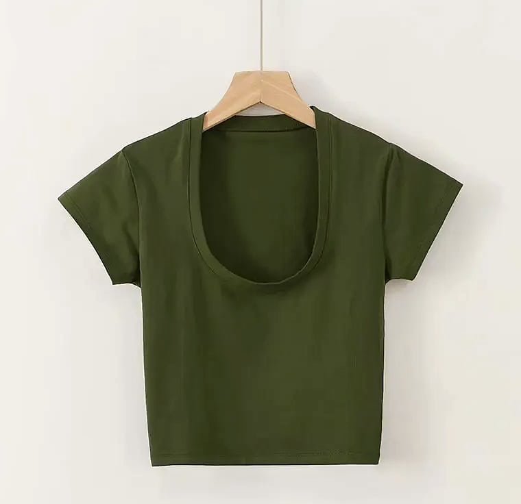 Dozw U-Neck Crop Top High Waist Women's Casual T-Shirt — size comparison