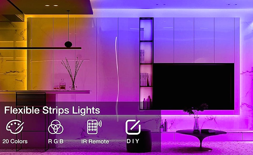DAYBETTER 5050 SMD RGB LED Strip Lights 20ft with Remote — package contents