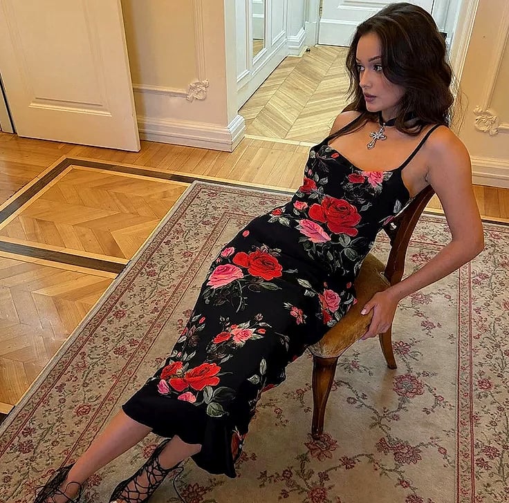 MsChuh Floral Spaghetti Strap Bodycon Maxi Dress — side view