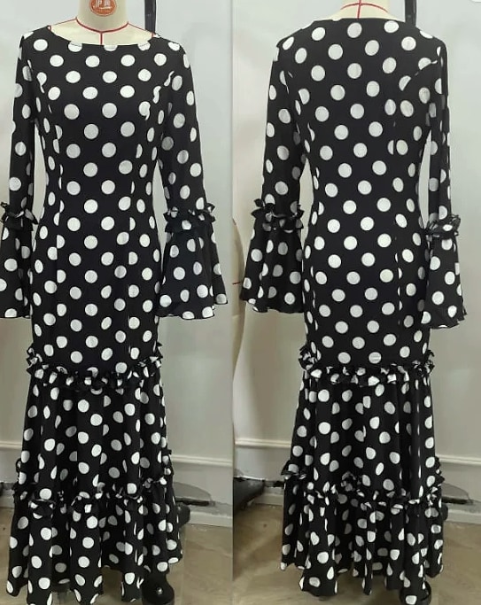 Polka Dot Trumpet Sleeve Evening Dress with Fishtail Hem — package contents