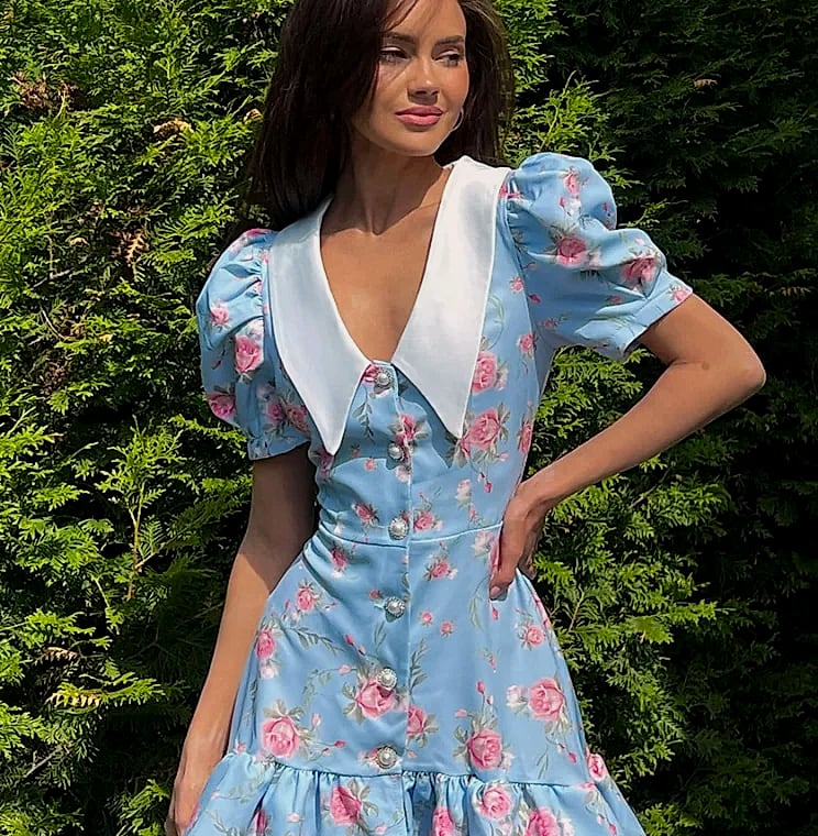 btuce Floral Printed A-line Dress with Puff Sleeves — interior detail