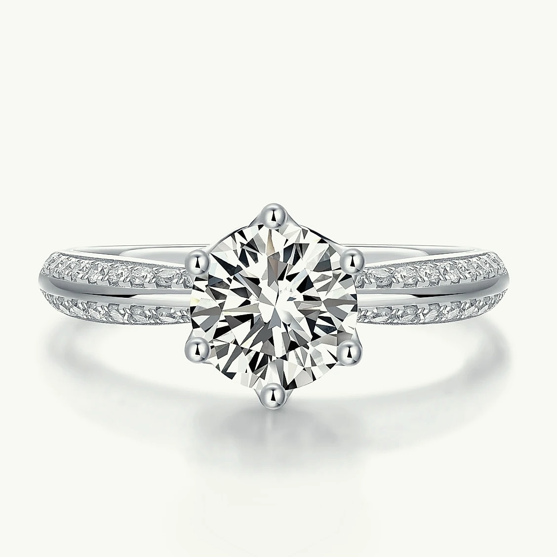 Moissanite Solitaire Ring 925 Sterling Silver 18K Gold — close-up details