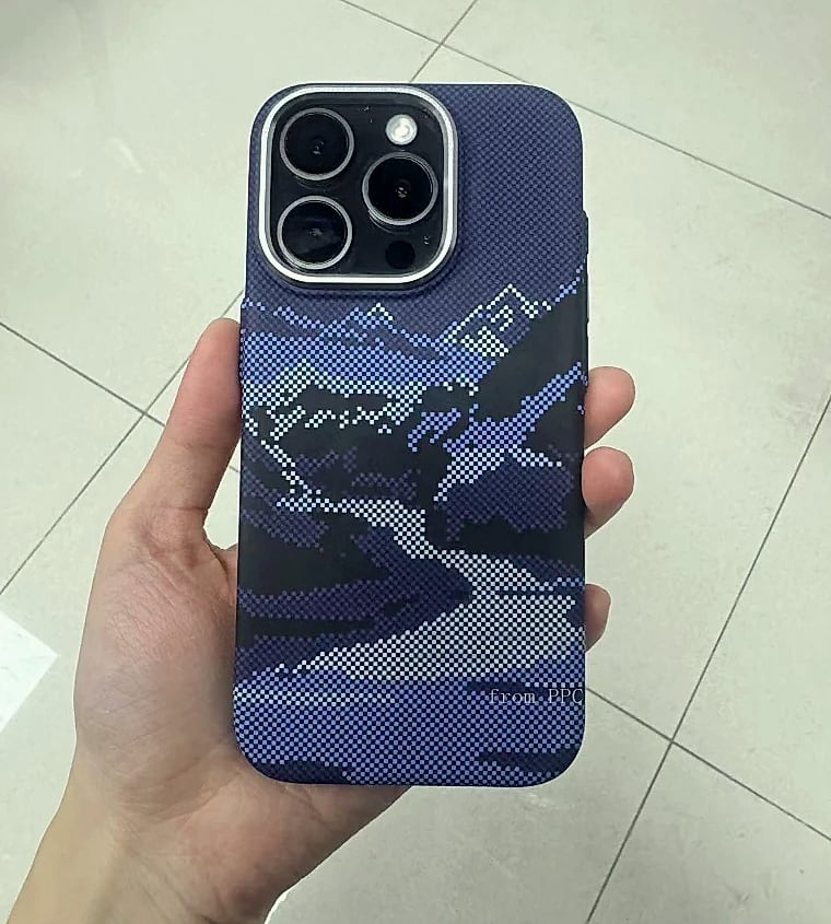 PPC Abstract Landscape MagSafe iPhone Case with Lens Shield — scale reference