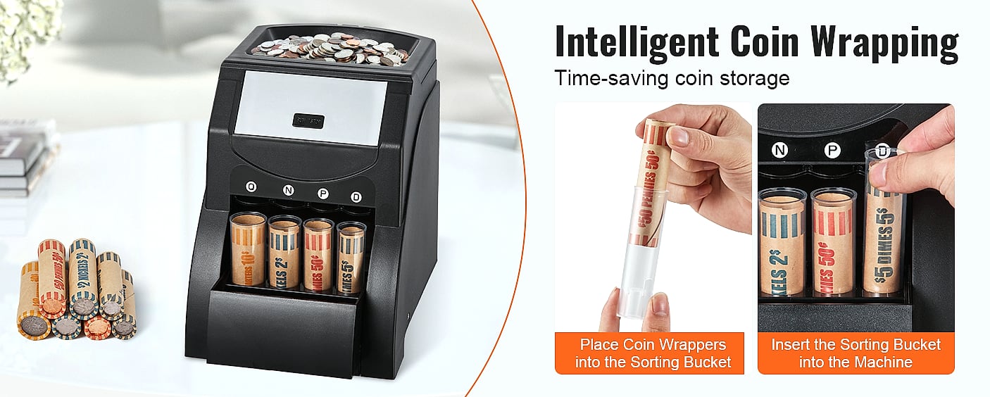 SucceBuy Automatic Coin Sorter Counter, 230-300/Min, LED — size comparison