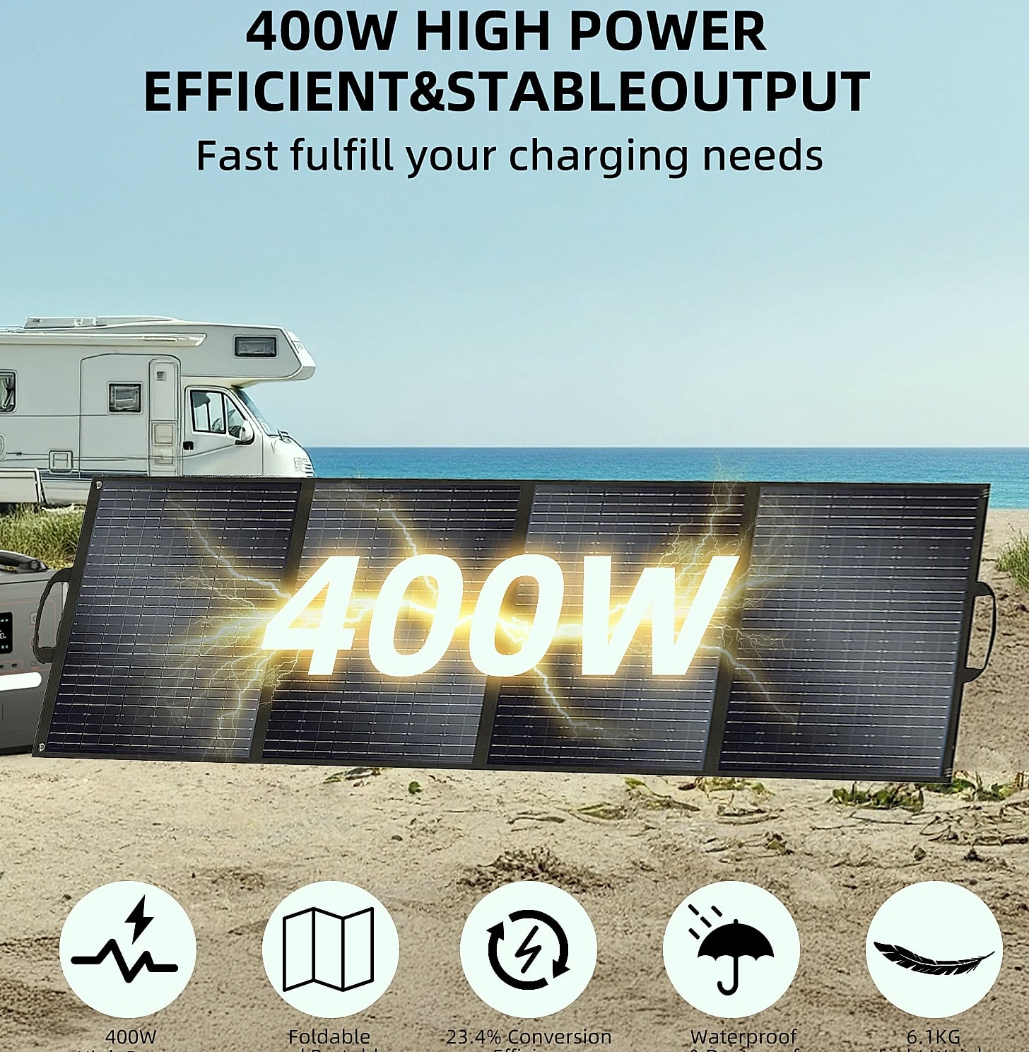 SOLARPLAY 400W Foldable Solar Panel, 23.4% Efficiency — assembled view