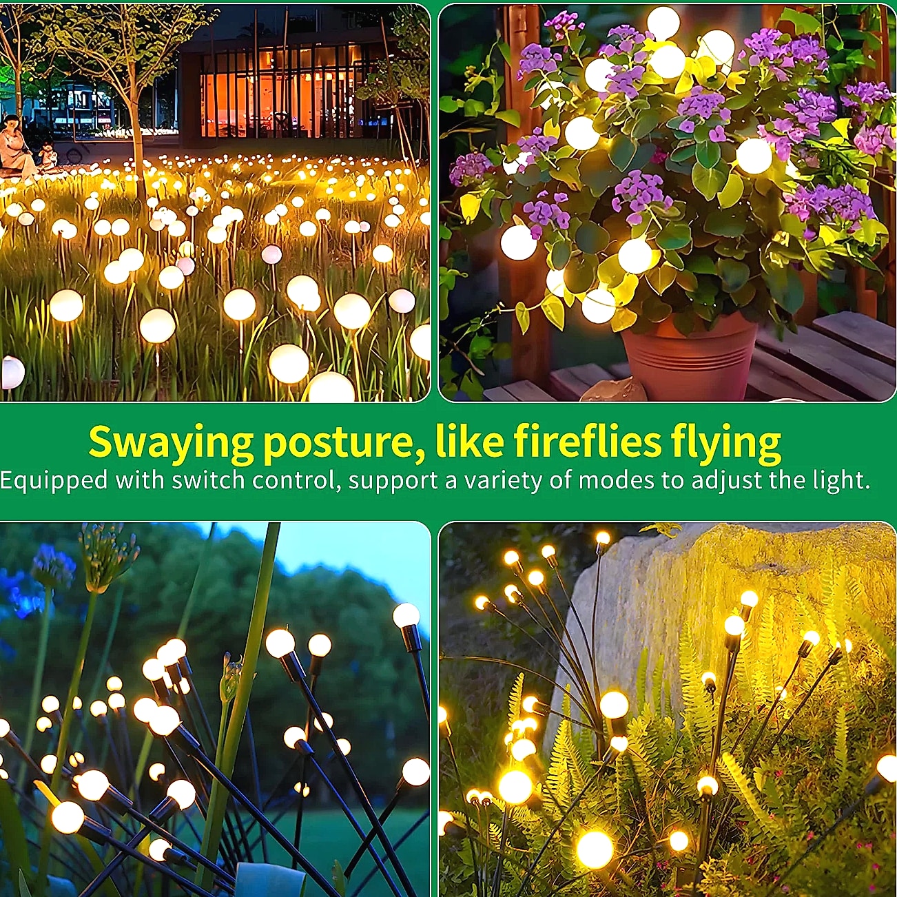 8-Head Solar Firefly Stake Lights, Outdoor Garden Decoration — assembled view