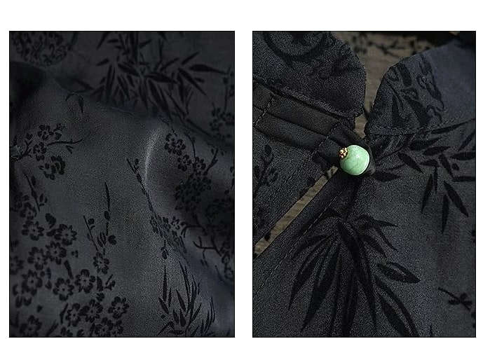 Retro Cheongsam Short Sleeve Top Black Jacquard Women's — side view