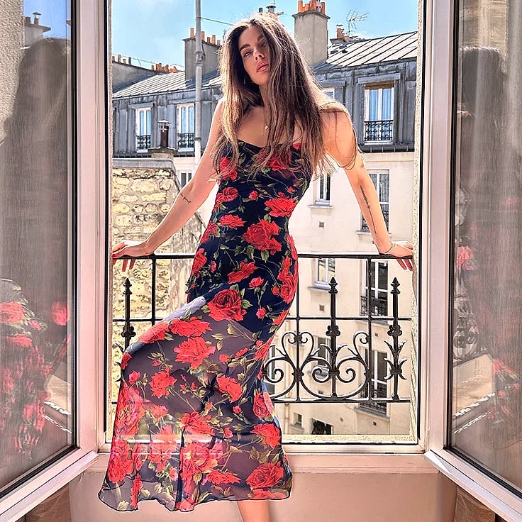 MsChuh Floral Spaghetti Strap Bodycon Maxi Dress — size comparison