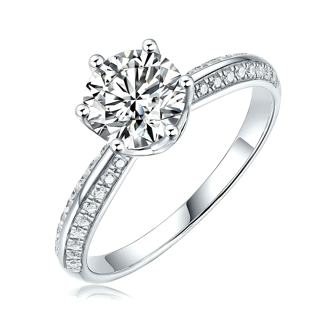 Moissanite Solitaire Ring 925 Sterling Silver 18K Gold — side view