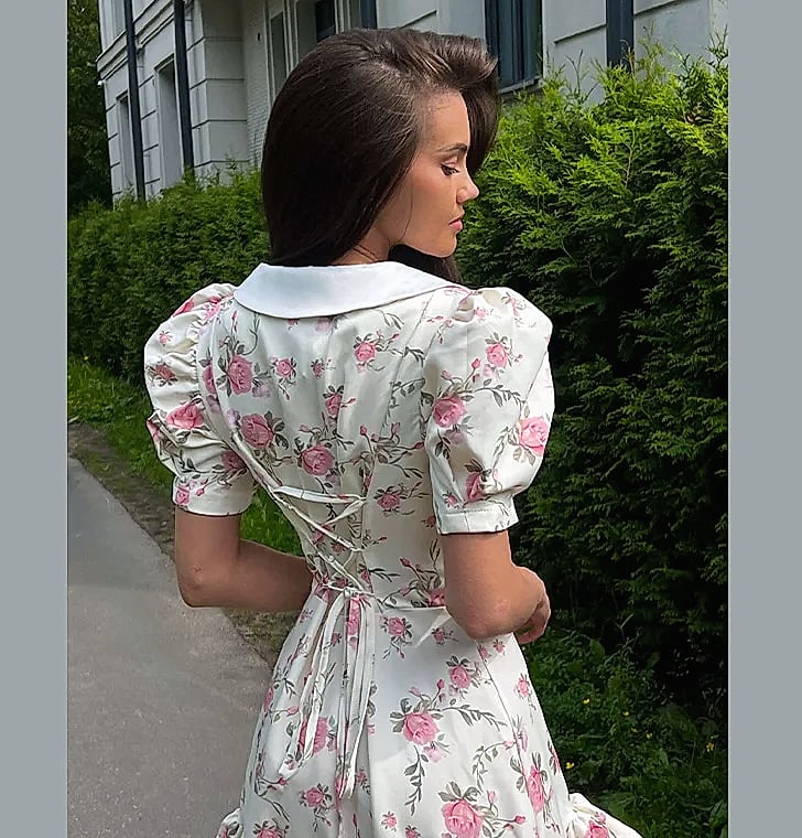 btuce Floral Printed A-line Dress with Puff Sleeves — parts overview