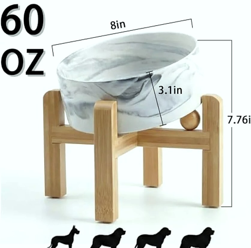 Elevated Ceramic Dog Bowl with Bamboo Stand 7.6-Cup Pet — assembled view