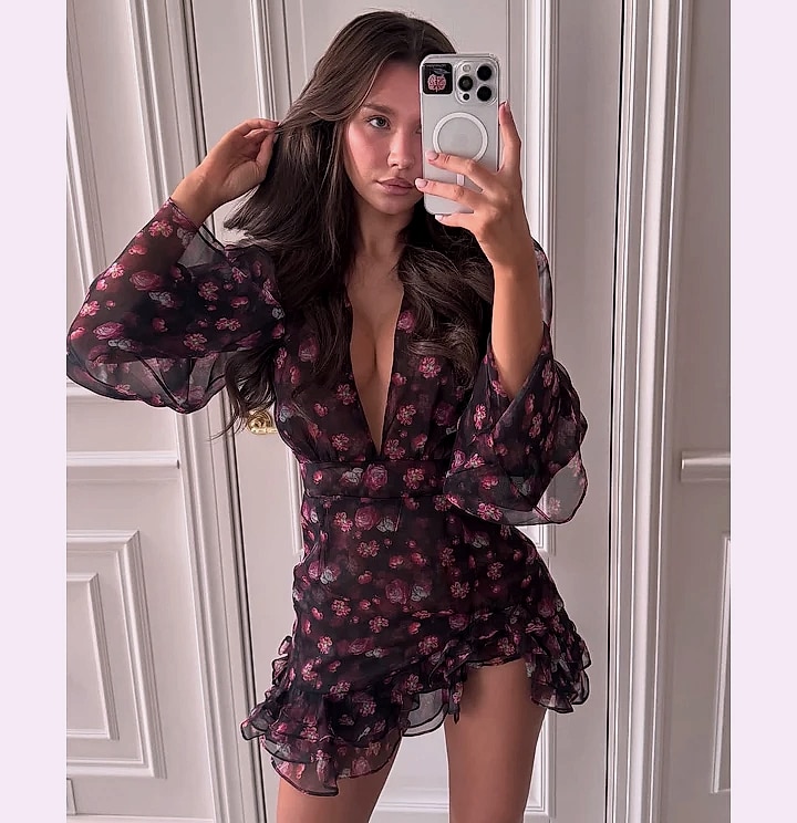 btuce Floral Printed A-line Dress with Puff Sleeves — build progress