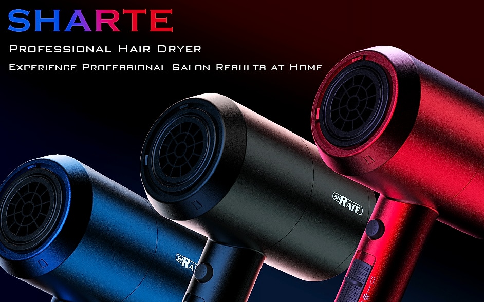 SHRATE Ionic Hair Dryer with Diffuser, 1800W Professional — assembled view
