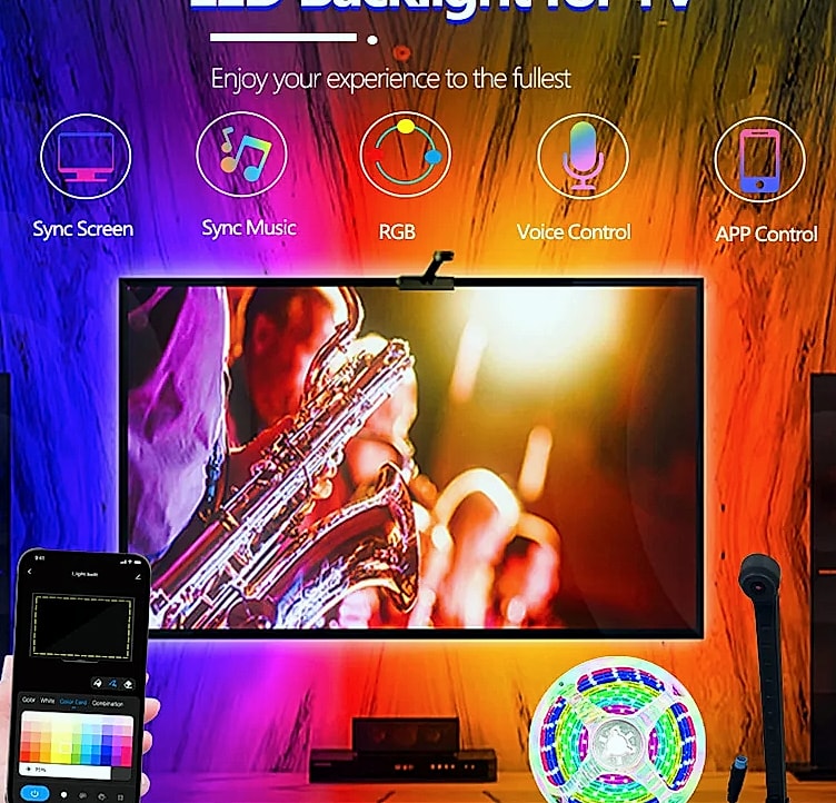 KcoiiFun RGBIC LED TV Backlight Strip with App Control — scale reference