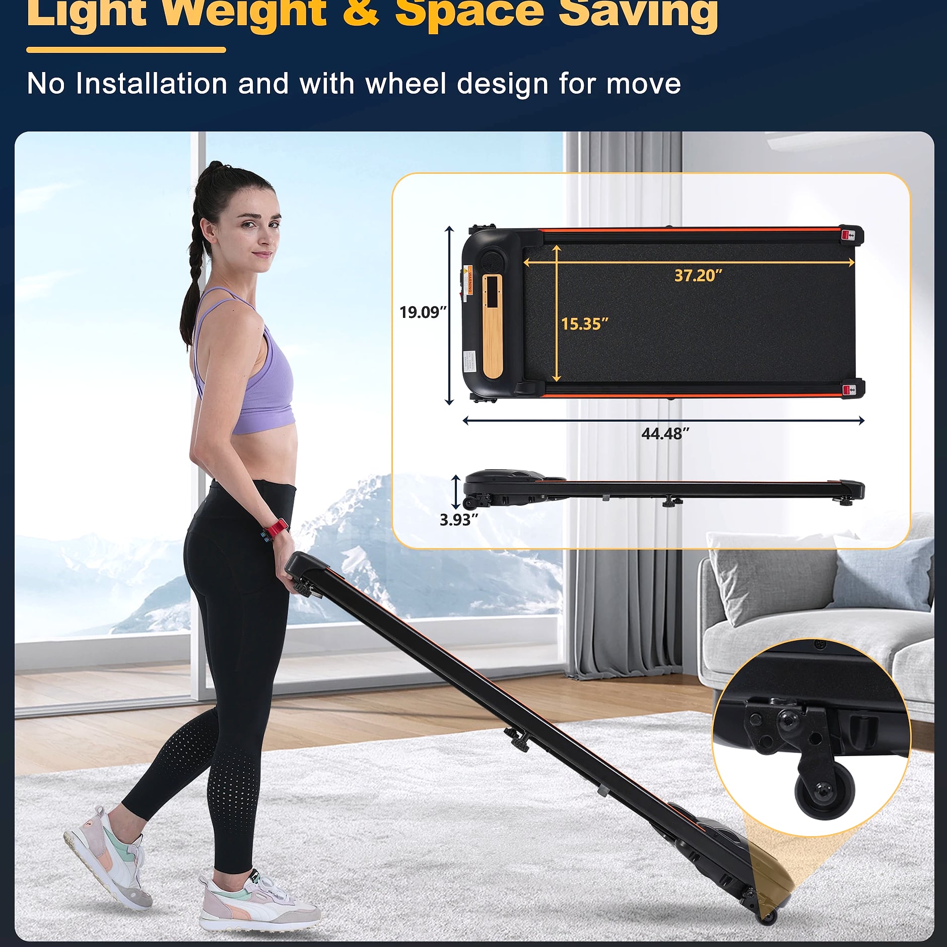 WalkingPad Treadmill with Incline, 2.5HP Motor, 300lb — size comparison